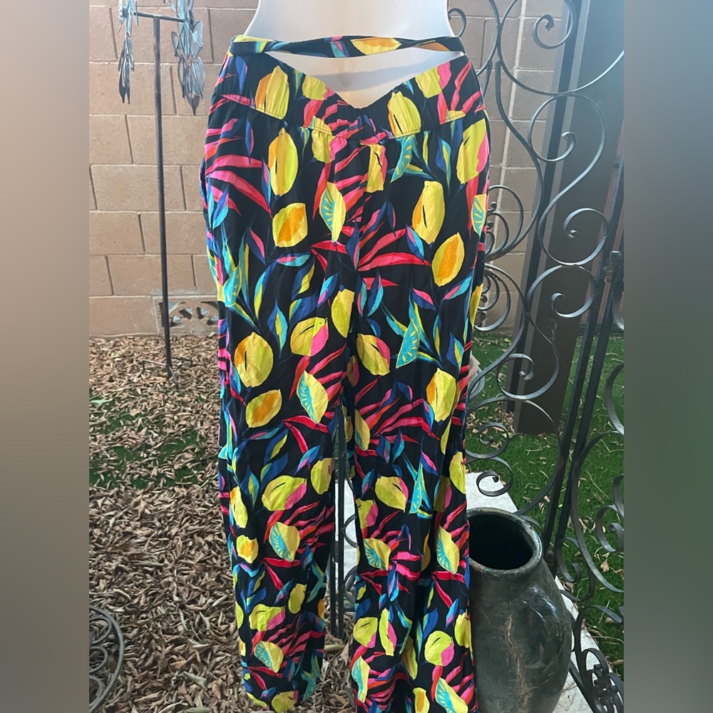 Tabitha Brown for Target Bold Tropical Lemon Print Linen Blend Wide Leg Pants SM - Picture 4 of 16